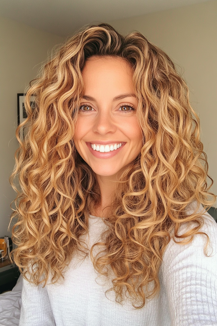 5. Layered Mid-Length Curls in Golden Blonde (Curly Hairstyles For Women Over 40) - Curly Hairstyles For Women Over 40
