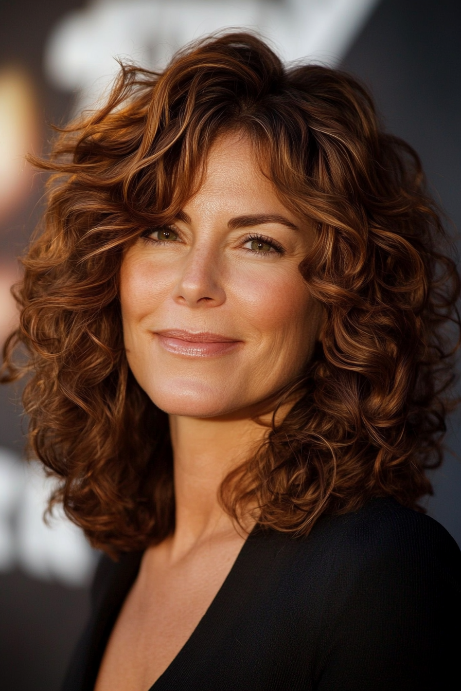 11. Mid-Length Shag Cut in Chestnut Brown (Curly Hairstyles For Women Over 40) - Curly Hairstyles For Women Over 40