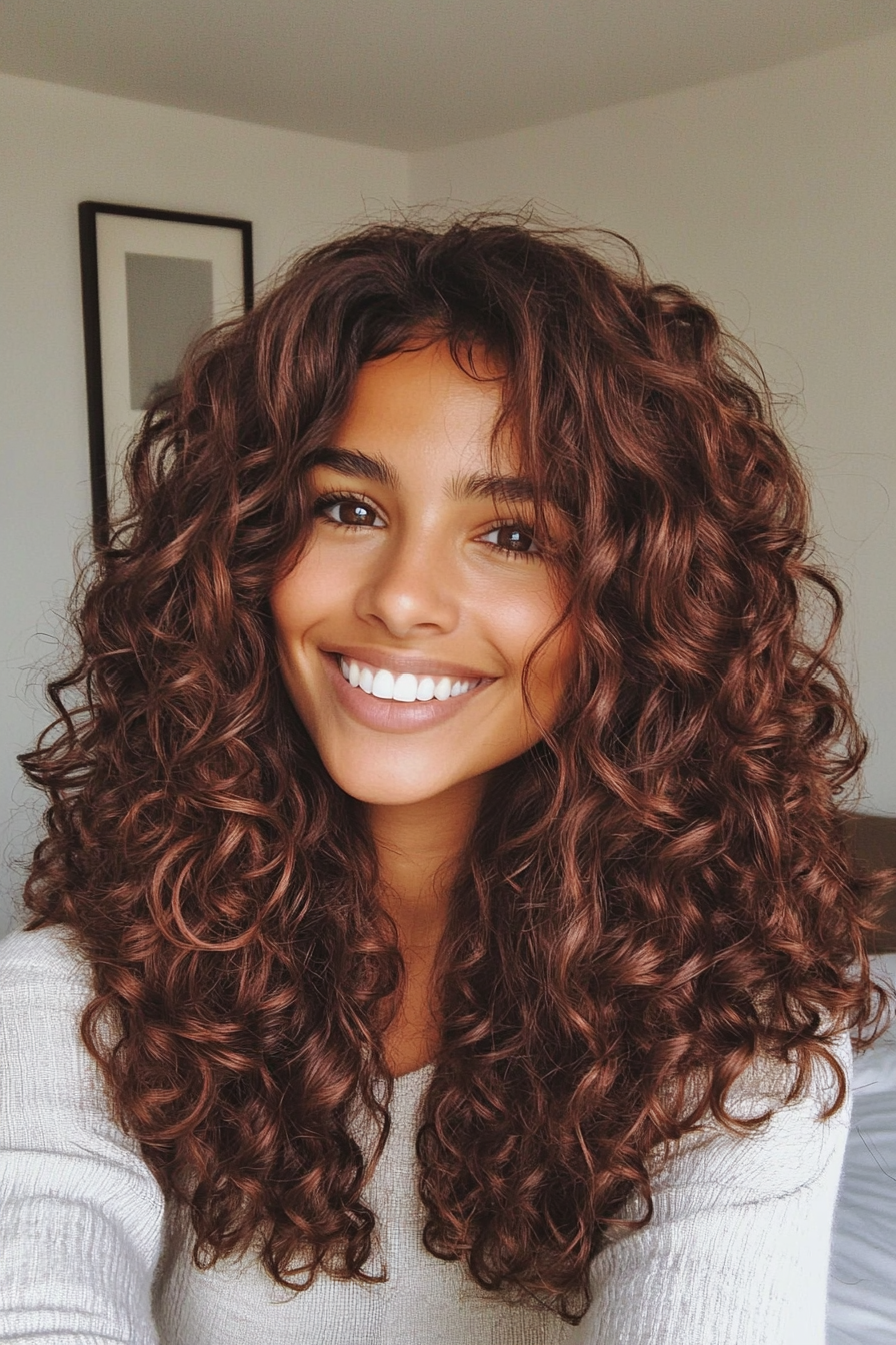 12. Defined Shoulder-Length Curls in Rich Mahogany (Curly Hairstyles For Women Over 40) - Curly Hairstyles For Women Over 40