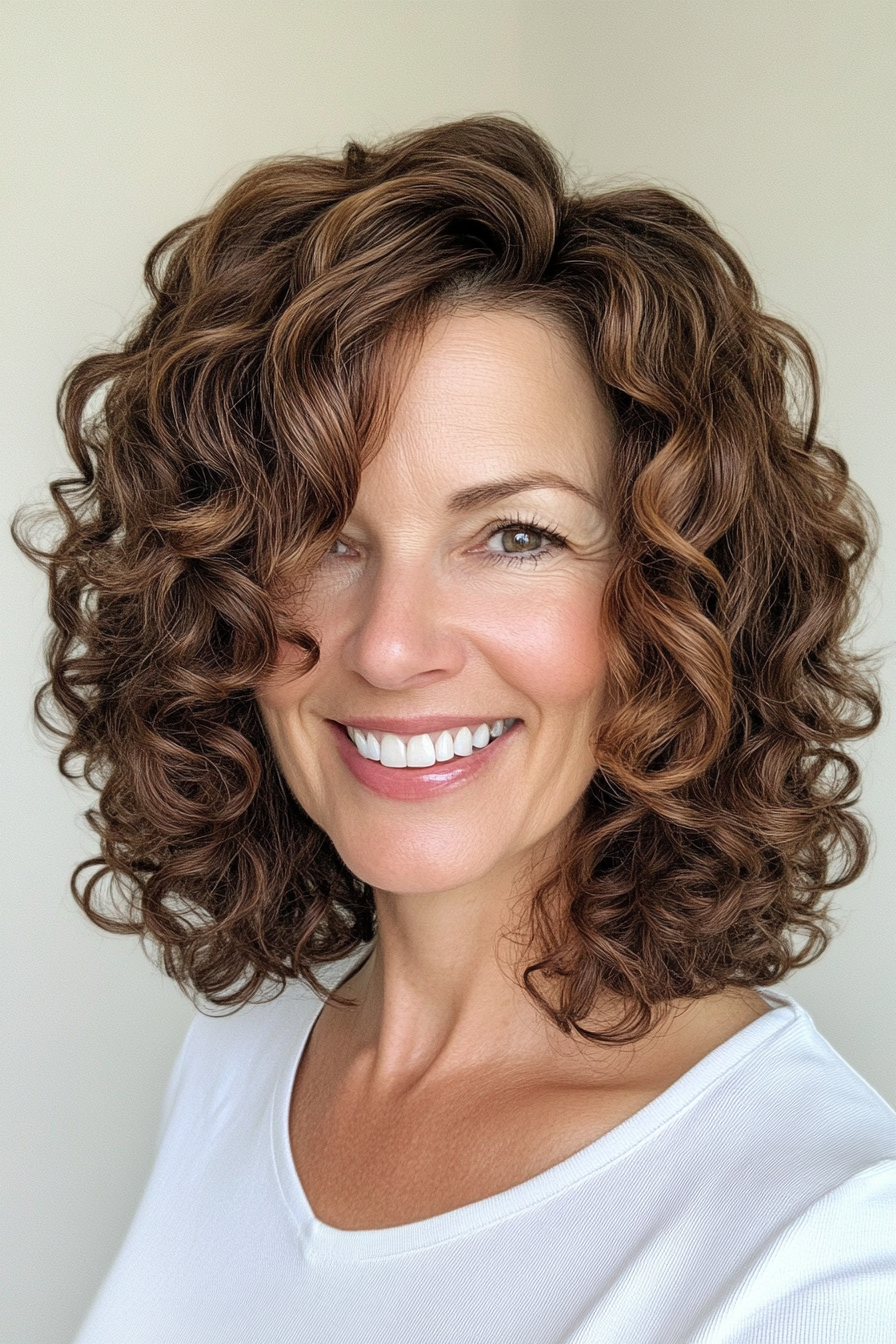 22. Soft Tapered Curly Bob in Dark Walnut Brown (Curly Hairstyles For Women Over 40) - Curly Hairstyles For Women Over 40
