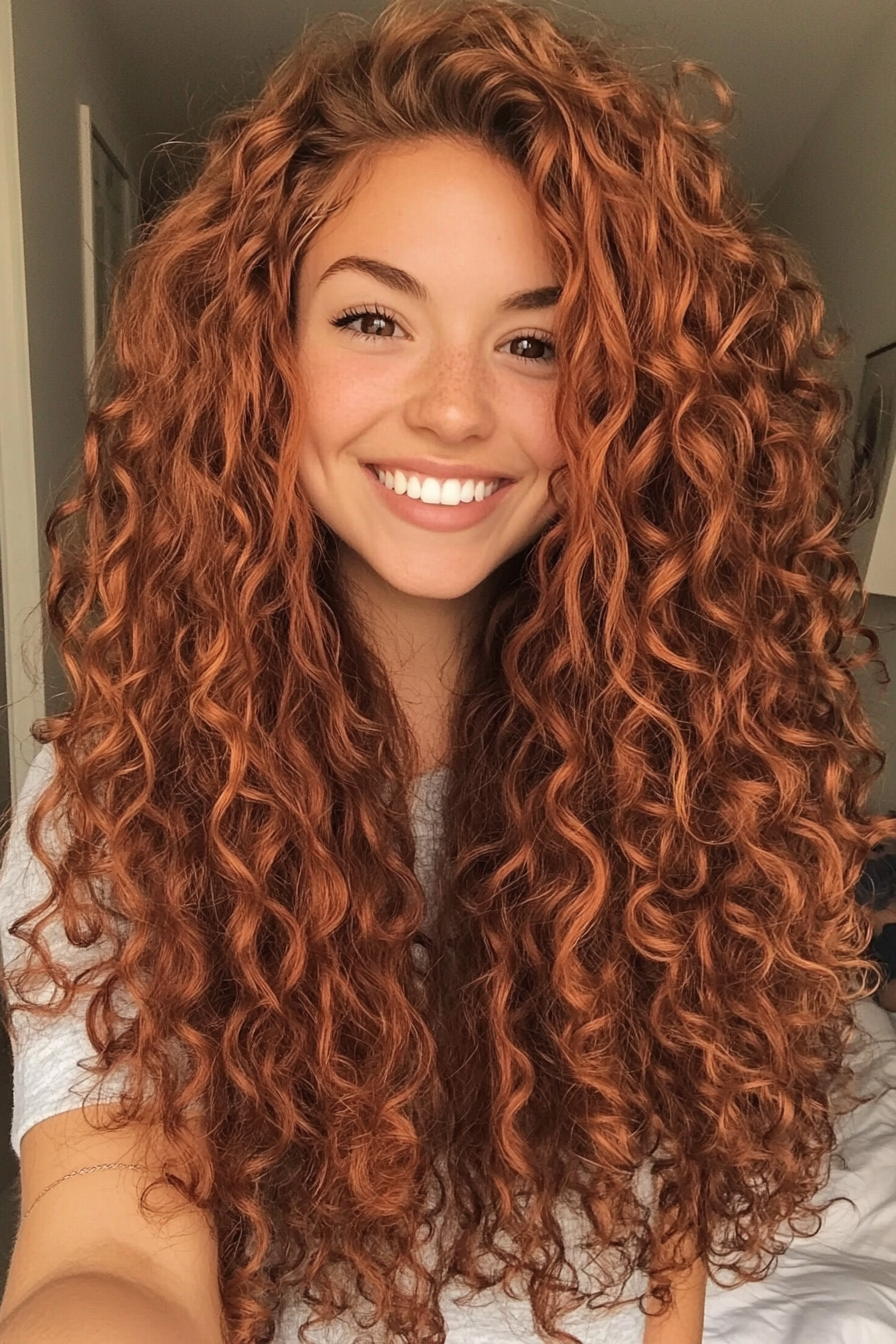 24. Mid-Length Curly Wolf Cut in Rich Auburn (Curly Hairstyles For Women Over 40) - Curly Hairstyles For Women Over 40