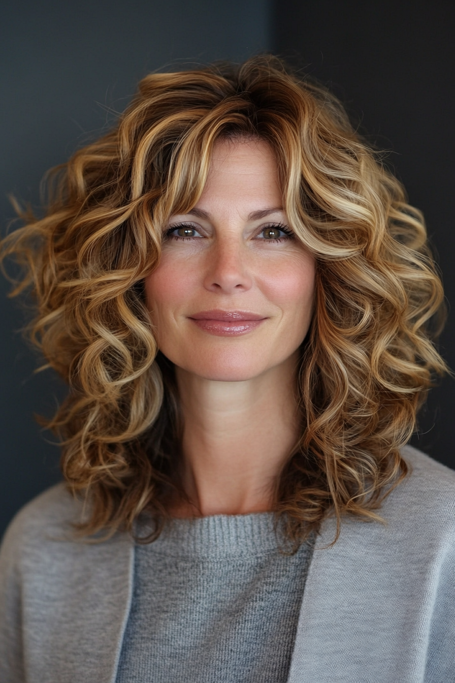 26. S-Curl Shoulder-Length Cut in Soft Caramel Blonde (Curly Hairstyles For Women Over 40) - Curly Hairstyles For Women Over 40