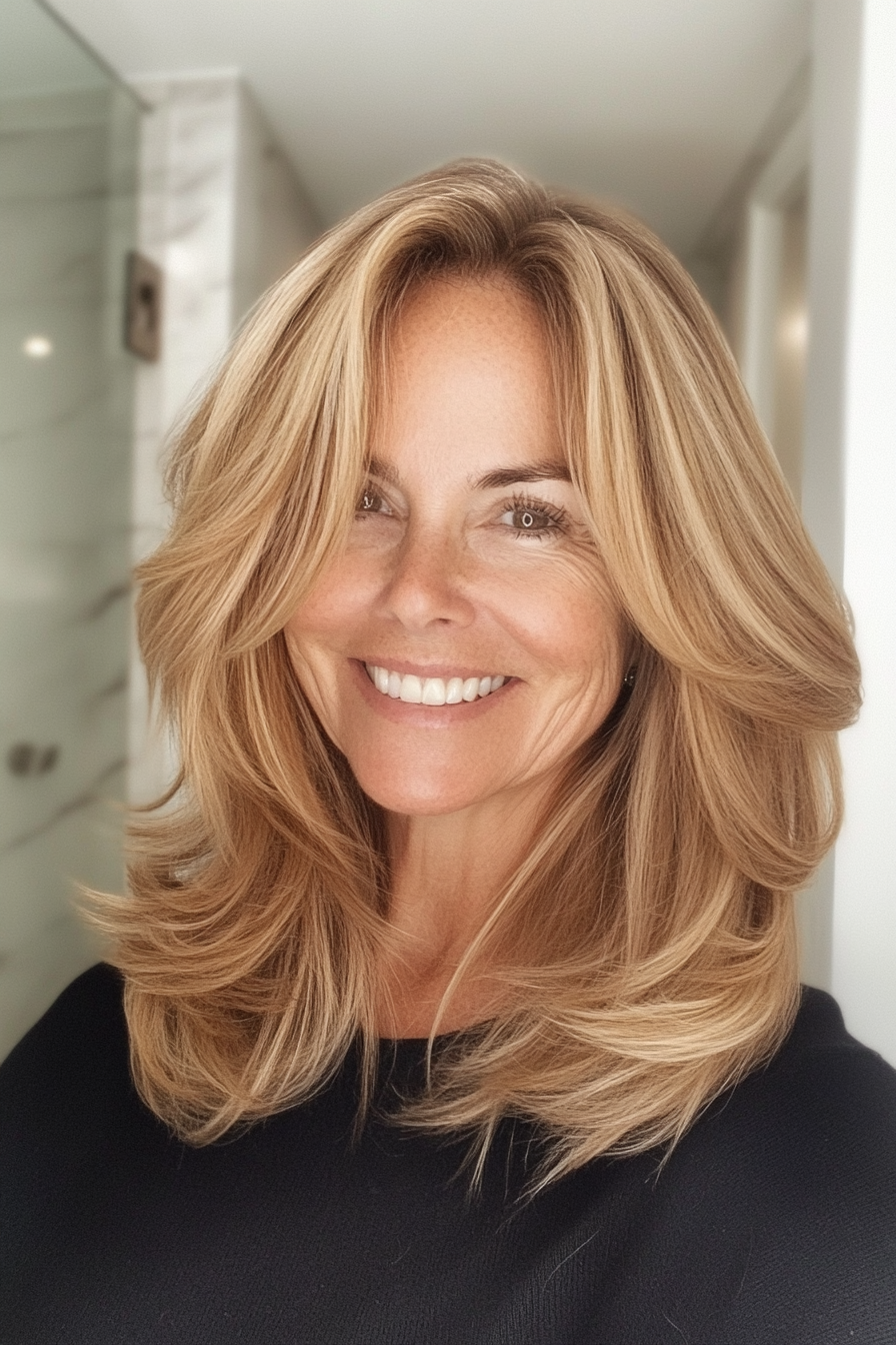 6. Collarbone-Length Soft Layers in Honey Blonde (Layered Hairstyles For Older Women) - Layered Hairstyles For Older Women