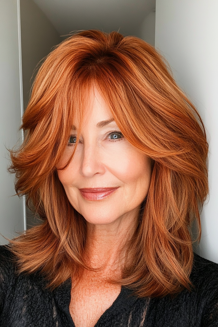7. Face-Framing Shag in Warm Auburn (Layered Hairstyles For Older Women) - Layered Hairstyles For Older Women