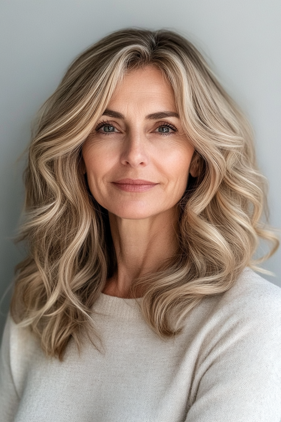 9. Wavy Shoulder-Length Layers in Golden Brown (Layered Hairstyles For Older Women) - Layered Hairstyles For Older Women