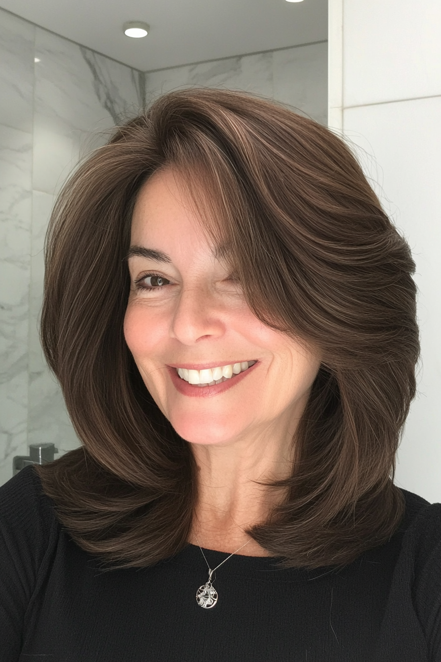 19. Tapered Neck-Length Layers in Dark Ash Brown (Layered Hairstyles For Older Women) - Layered Hairstyles For Older Women