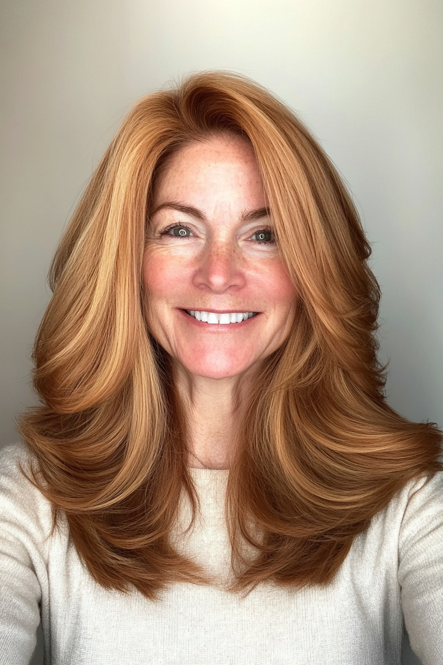 25. Softly Curved Layers in Golden Chestnut (Layered Hairstyles For Older Women) - Layered Hairstyles For Older Women