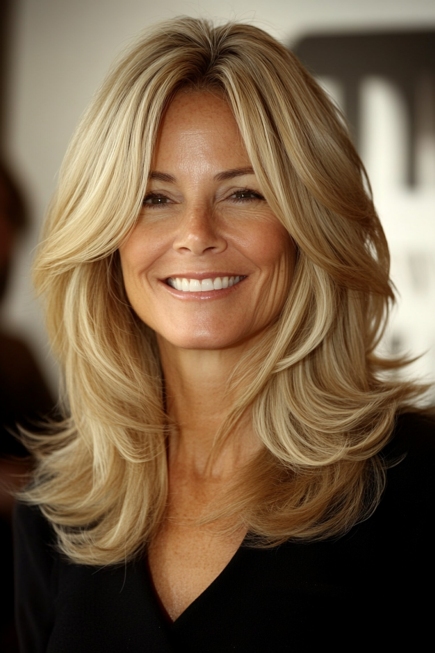 27. Layered Shoulder-Length Cut in Cool Beige Blonde (Layered Hairstyles For Older Women) - Layered Hairstyles For Older Women