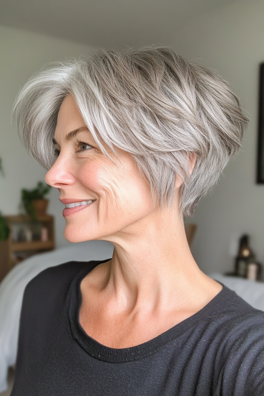 3. Salt-and-Pepper Textured Crop (Hairstyles For Women Over 70) - Hairstyles For Women Over 70