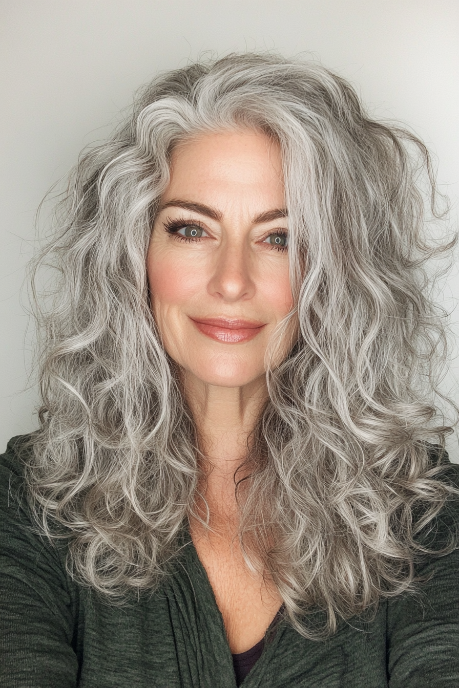 6. Curly Silver Lob with Side Part (Hairstyles For Women Over 70) - Hairstyles For Women Over 70
