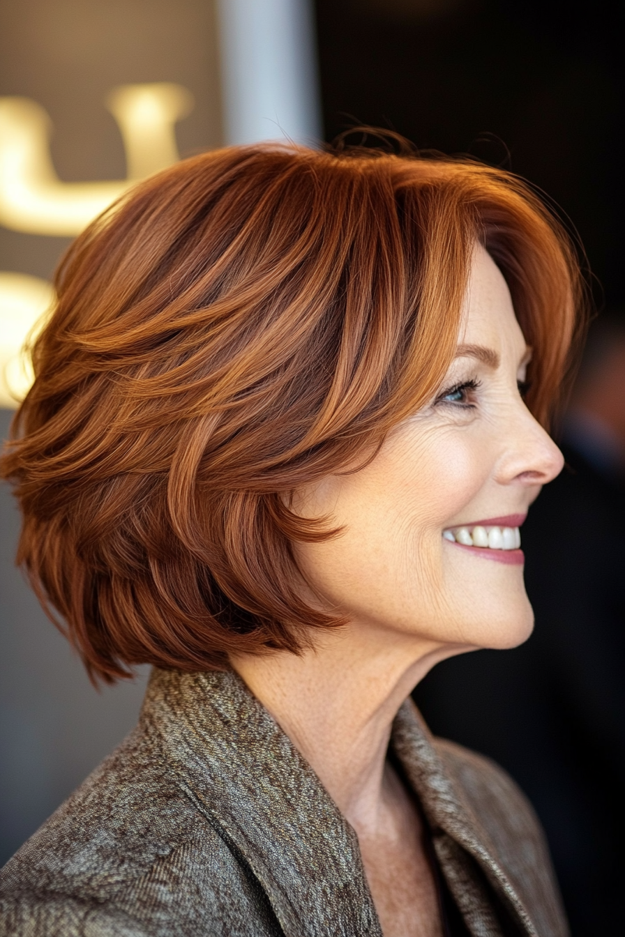 7. Rich Auburn Short Layered Cut (Hairstyles For Women Over 70) - Hairstyles For Women Over 70