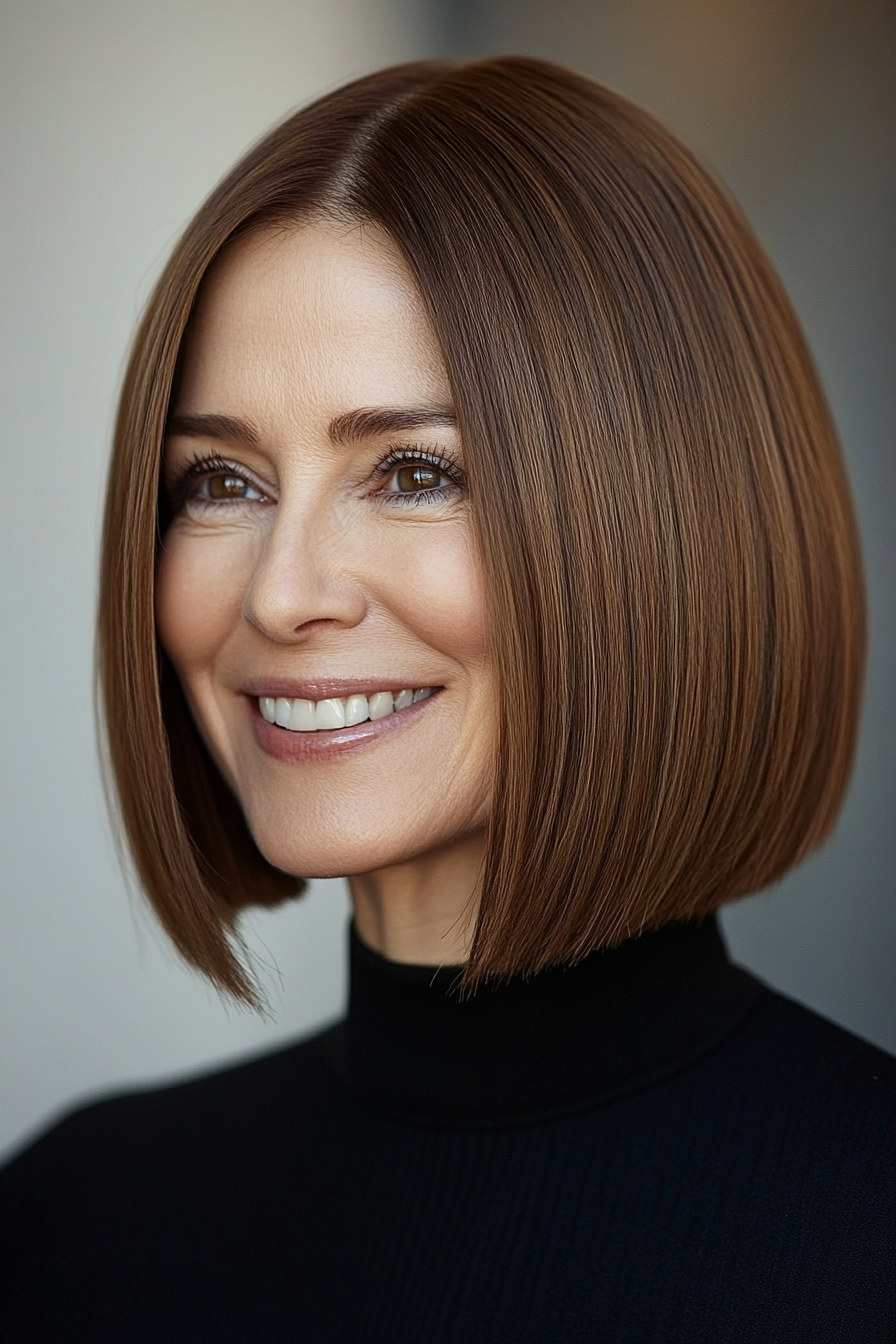 9. Caramel-Toned Chin-Length Blunt Bob (Hairstyles For Women Over 70) - Hairstyles For Women Over 70