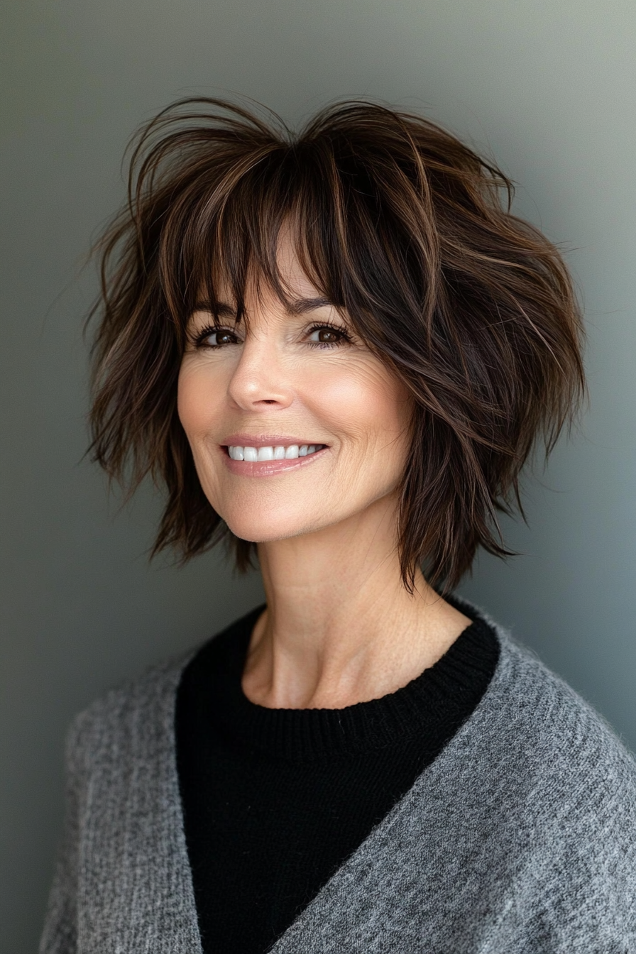 13. Dark Chocolate Shaggy Bob (Hairstyles For Women Over 70) - Hairstyles For Women Over 70