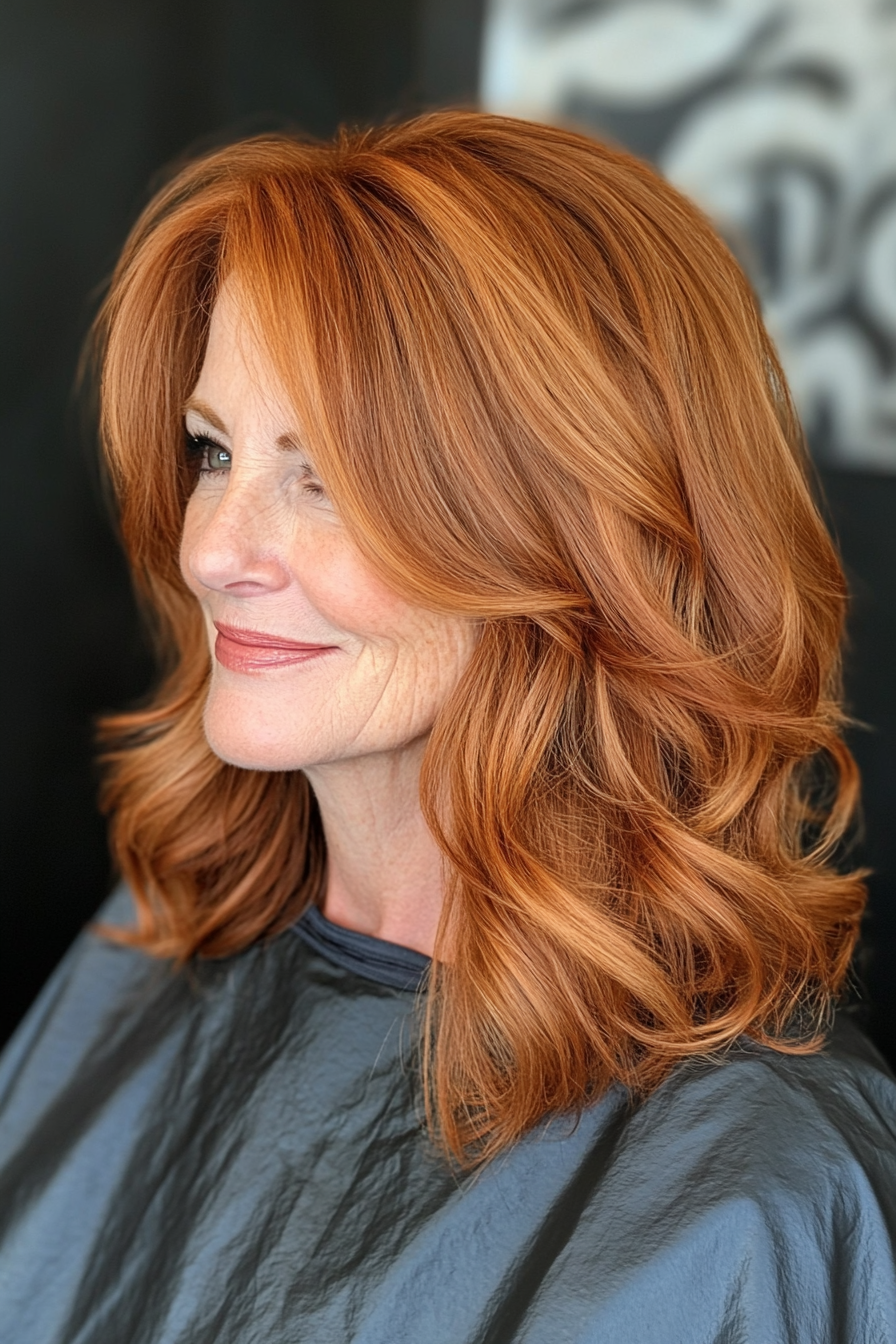14. Warm Cinnamon Wavy Shoulder-Length Cut (Hairstyles For Women Over 70) - Hairstyles For Women Over 70