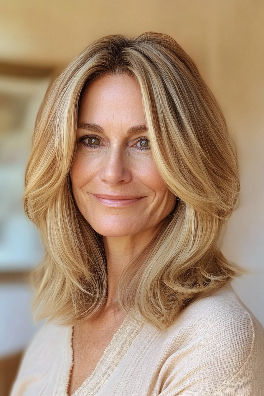 16. Golden Blonde Layered Lob (Hairstyles For Women Over 70) - Hairstyles For Women Over 70