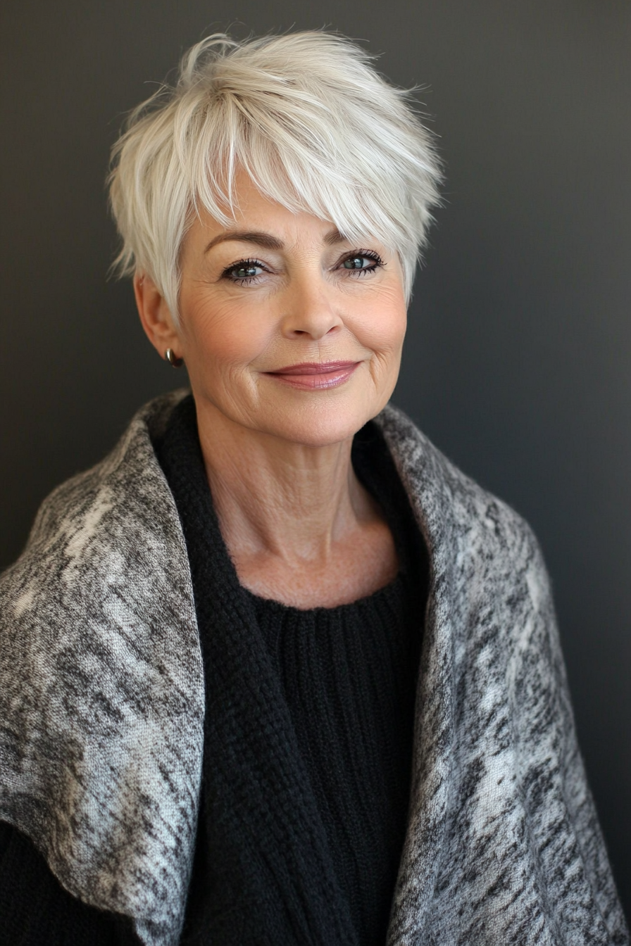 17. White Blonde Short Soft Pixie (Hairstyles For Women Over 70) - Hairstyles For Women Over 70