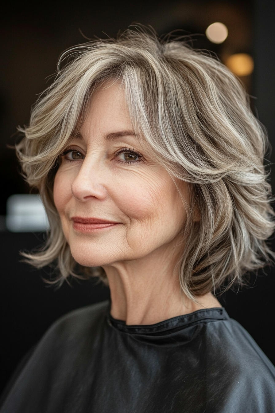 20. Honey Brown Soft Shag with Curtain Bangs (Hairstyles For Women Over 70) - Hairstyles For Women Over 70