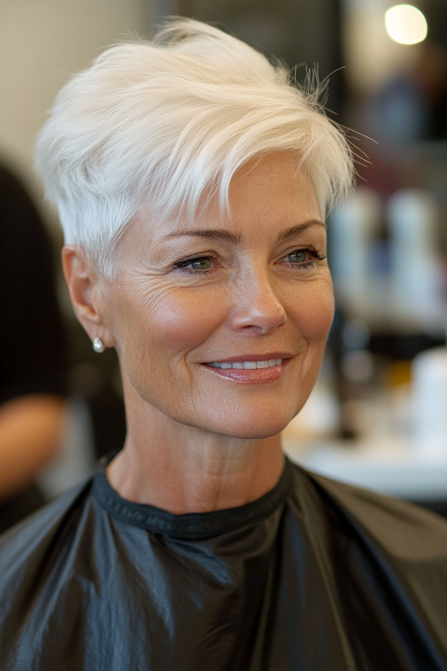 21. Pearl White Elegant Pixie with Tapered Nape (Hairstyles For Women Over 70) - Hairstyles For Women Over 70