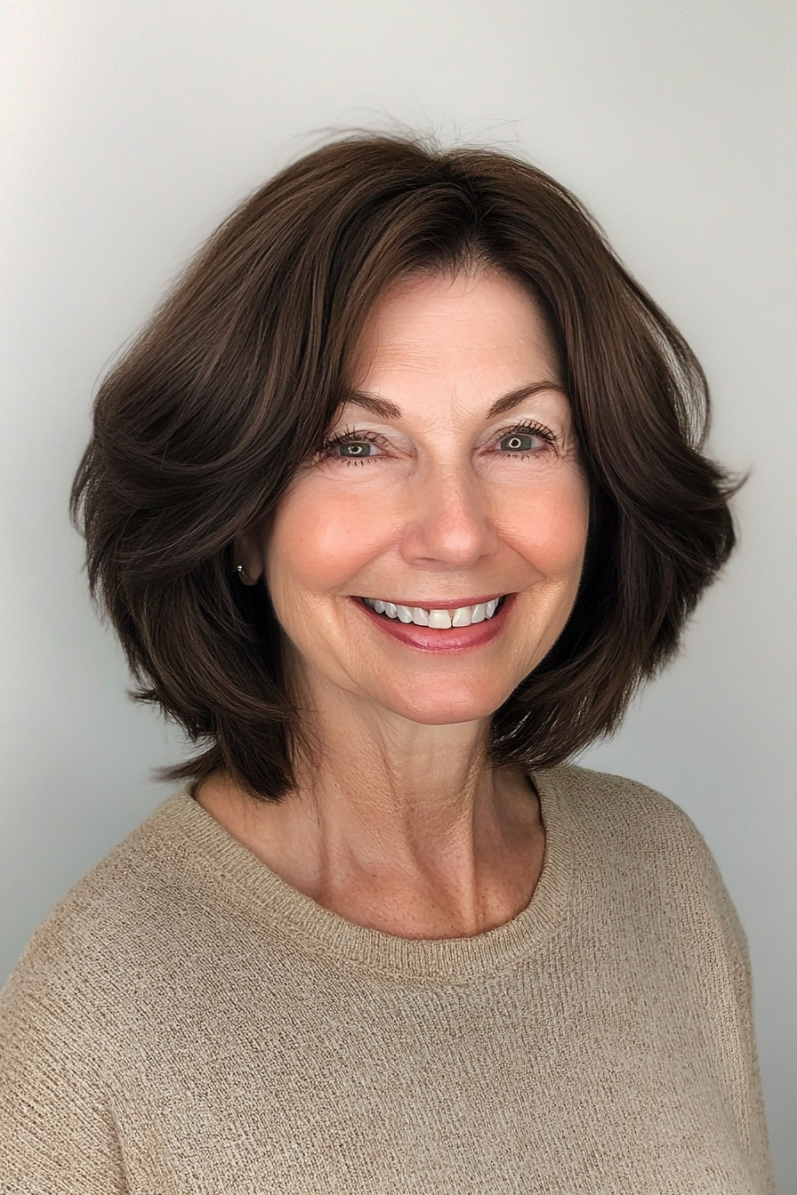 26. Dark Mocha Voluminous Layered Cut (Hairstyles For Women Over 70) - Hairstyles For Women Over 70