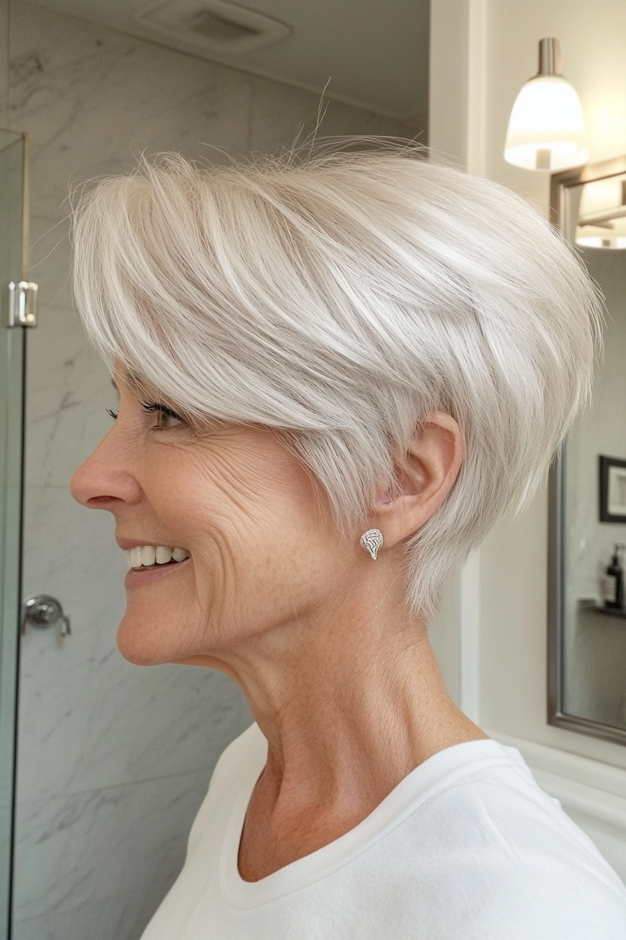27. Platinum Blonde Short Choppy Cut (Hairstyles For Women Over 70) - Hairstyles For Women Over 70