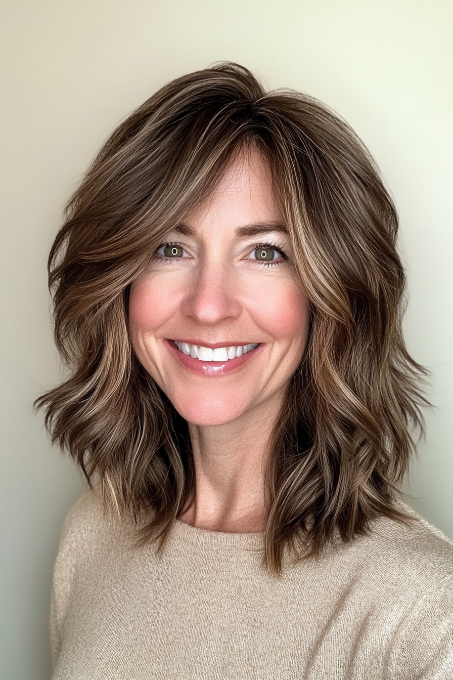 21. Mocha Brown Shoulder-Length Shag (Shag Hairstyles For Women Over 50) - Shag Hairstyles For Women Over 50
