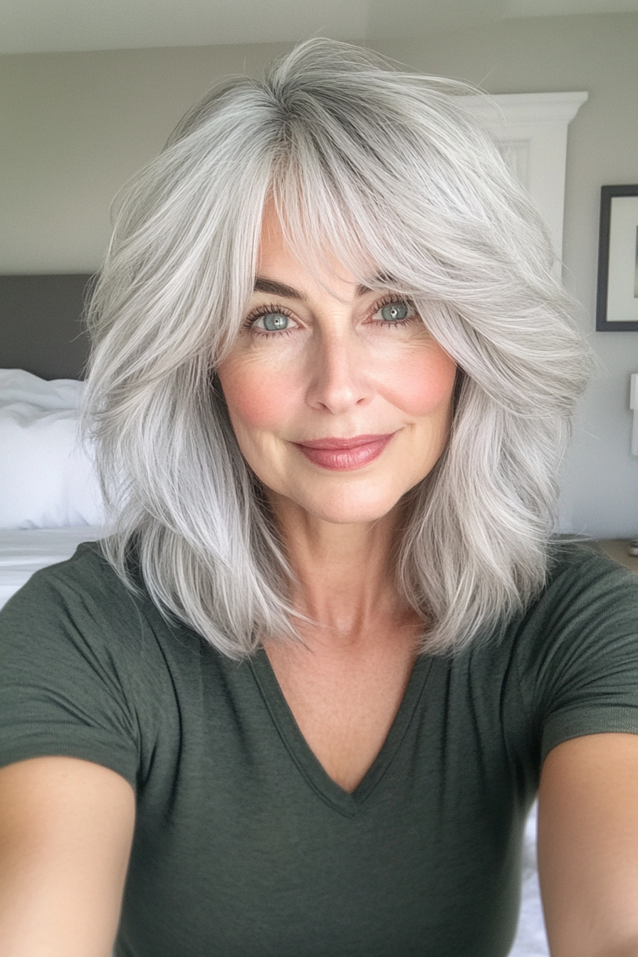 22. Frosted Silver Edgy Shag (Shag Hairstyles For Women Over 50) - Shag Hairstyles For Women Over 50