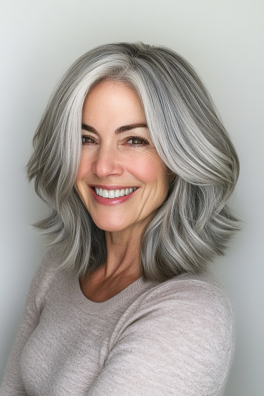 27. Cool Taupe Silver Feathered Shag (Shag Hairstyles For Women Over 50) - Shag Hairstyles For Women Over 50
