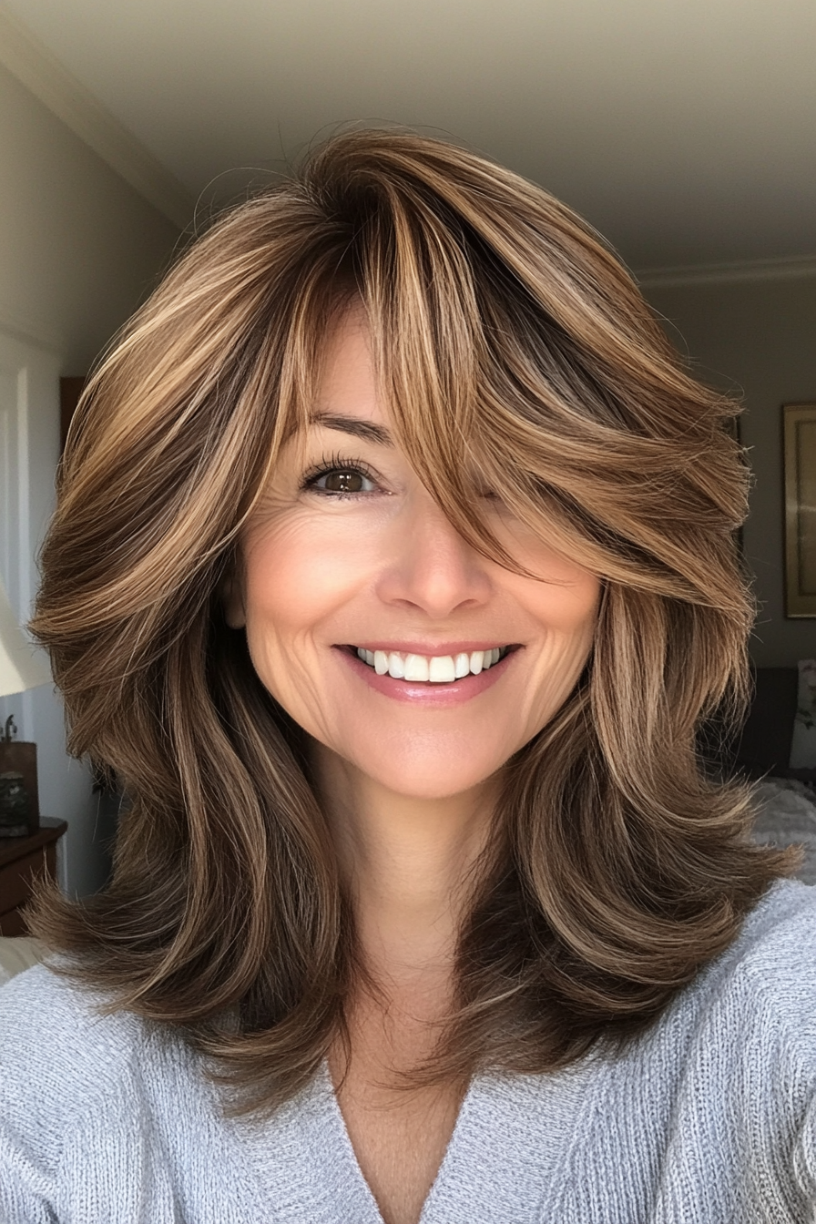4. Soft Caramel Layered Shag (Shag Hairstyles For Women Over 50) - Shag Hairstyles For Women Over 50