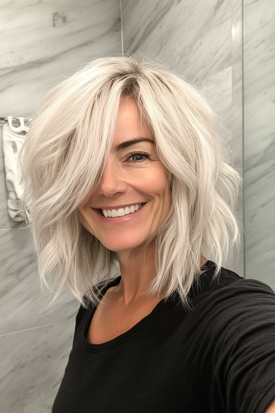 8. Icy Platinum Textured Shag (Shag Hairstyles For Women Over 50) - Shag Hairstyles For Women Over 50