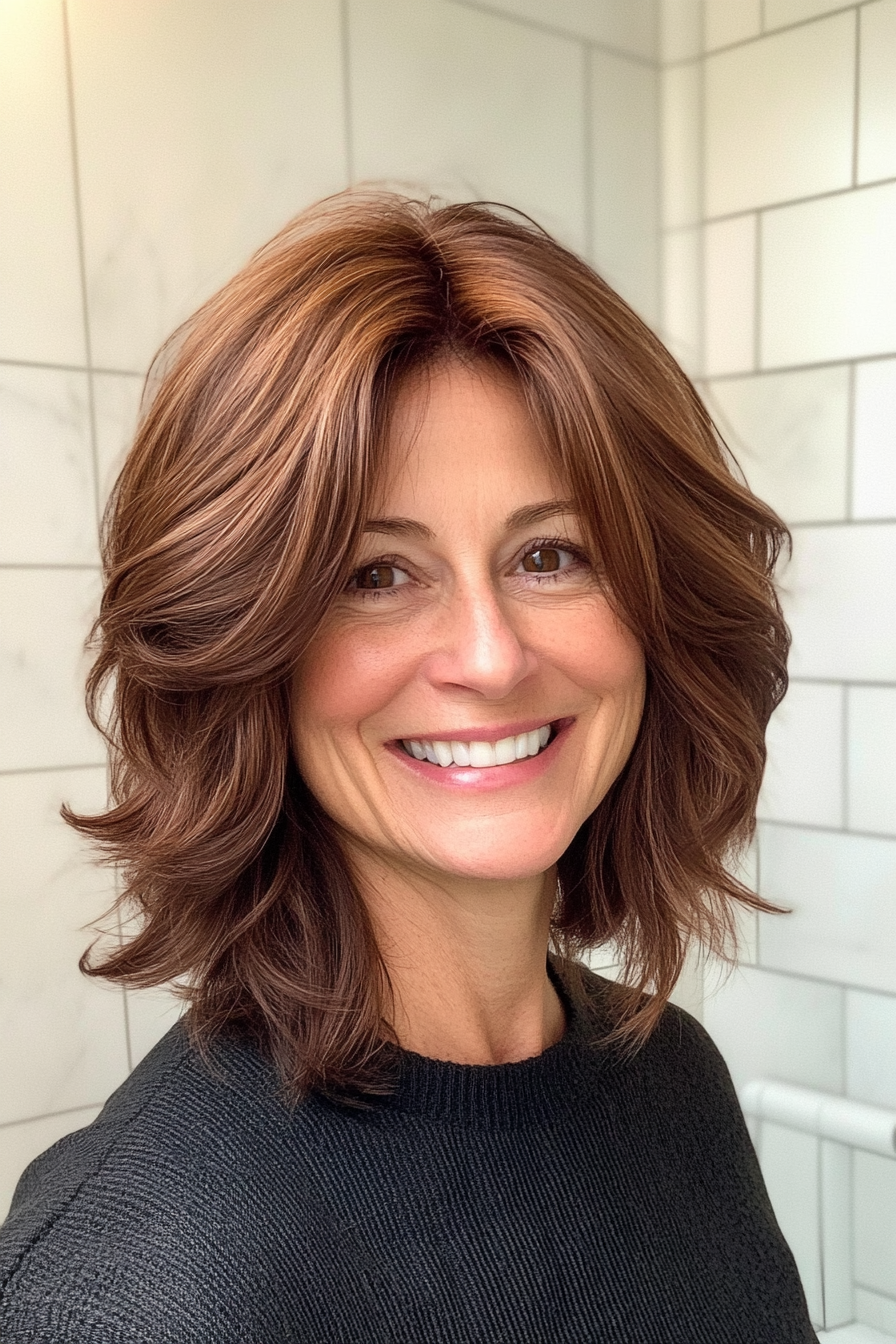 12. Mahogany Shoulder-Length Shag (Shag Hairstyles For Women Over 50) - Shag Hairstyles For Women Over 50