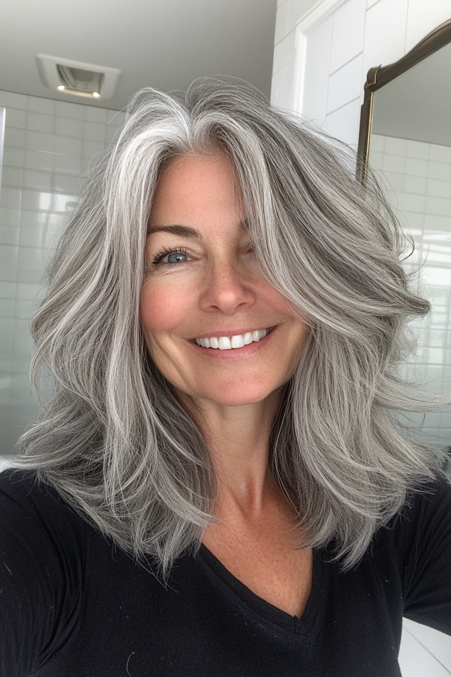 17. Natural Gray Soft Shag (Shag Hairstyles For Women Over 50) - Shag Hairstyles For Women Over 50