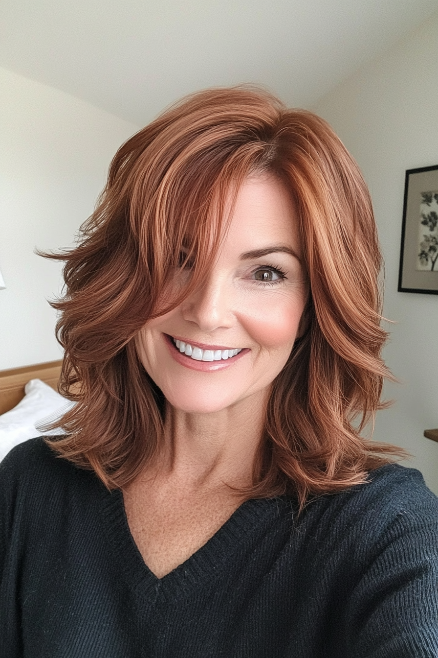 18. Cinnamon Brown Mid-Length Shag (Shag Hairstyles For Women Over 50) - Shag Hairstyles For Women Over 50