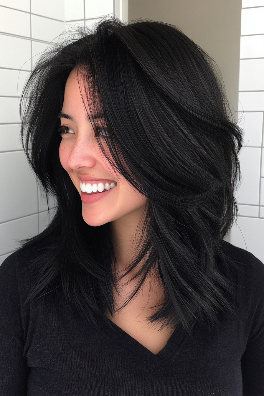 2. Choppy Layers with Deep Black (Medium Layered Haircuts) - Medium Layered Haircuts