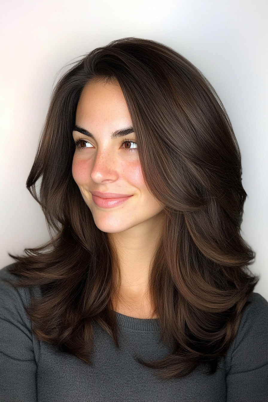 3. Face-Framing Layers with Dark Chestnut (Medium Layered Haircuts) - Medium Layered Haircuts