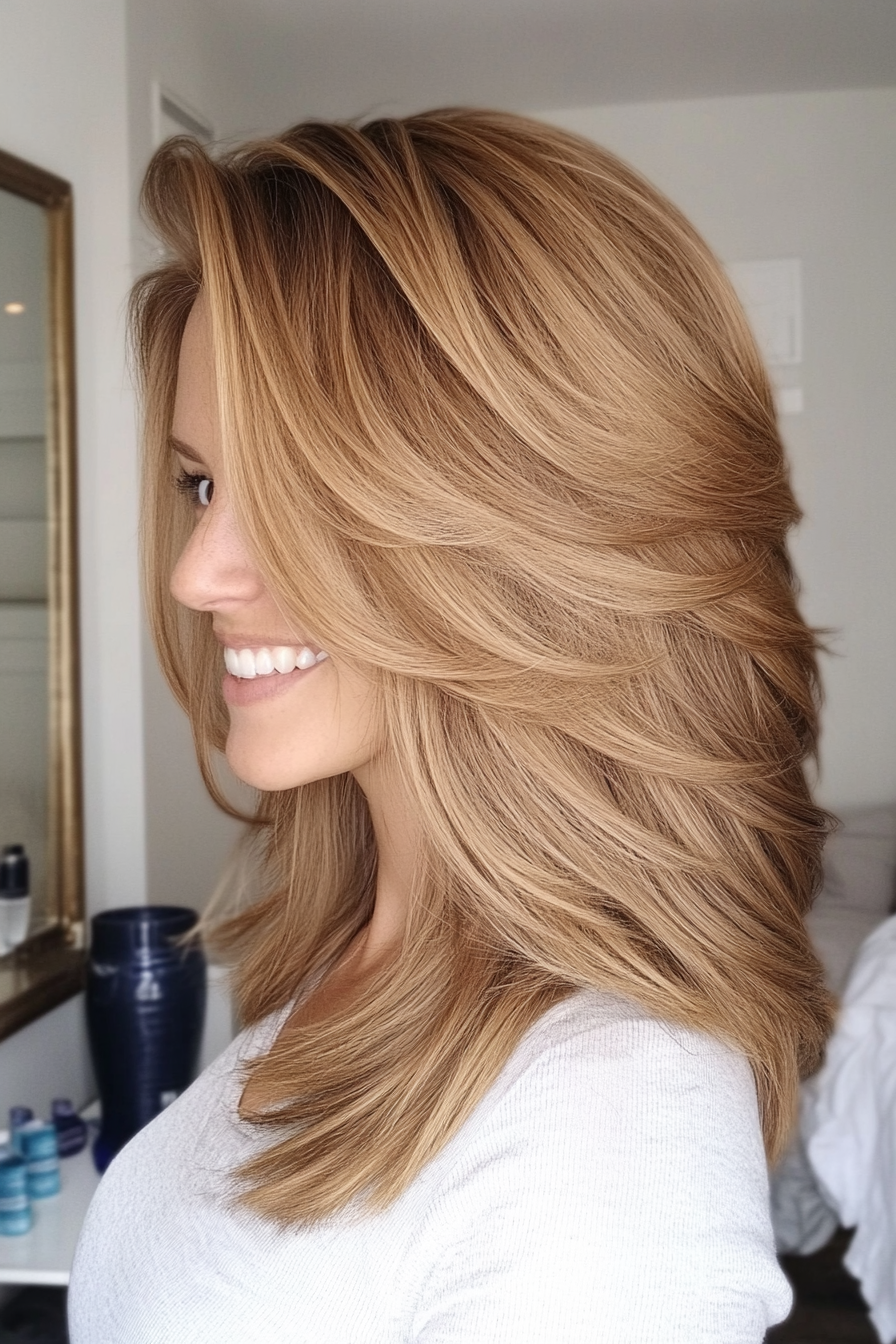 9. Textured Layers with Honey Brown (Medium Layered Haircuts) - Medium Layered Haircuts