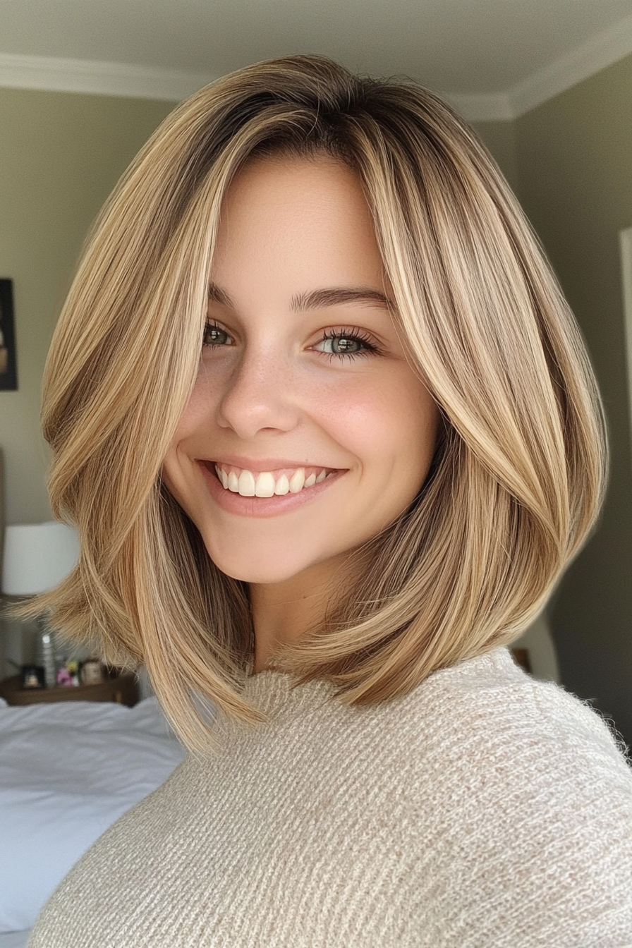 15. Layered Bob with Light Golden Brown (Medium Layered Haircuts) - Medium Layered Haircuts