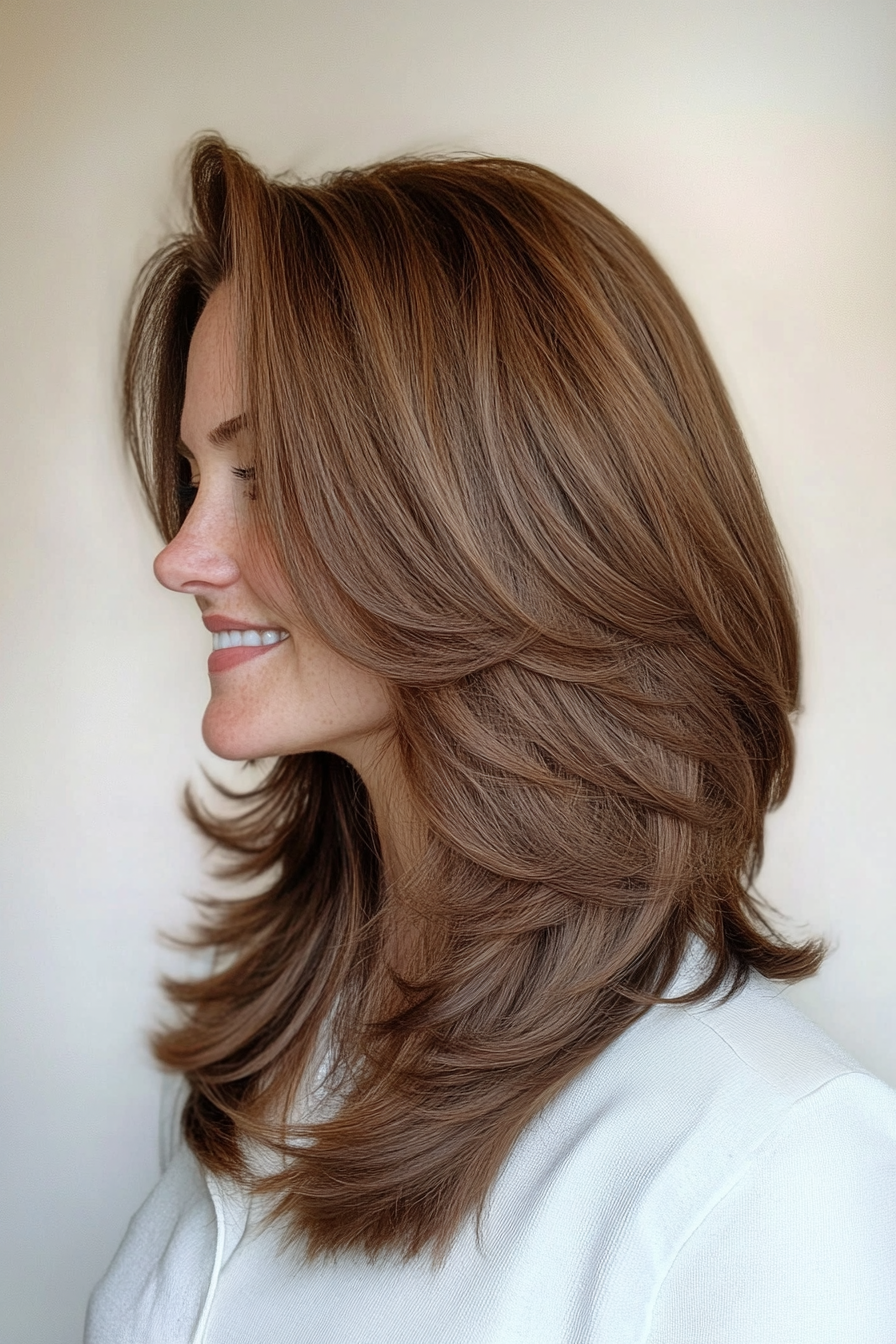 16. Flipped-Out Layers with Chestnut Brown (Medium Layered Haircuts) - Medium Layered Haircuts