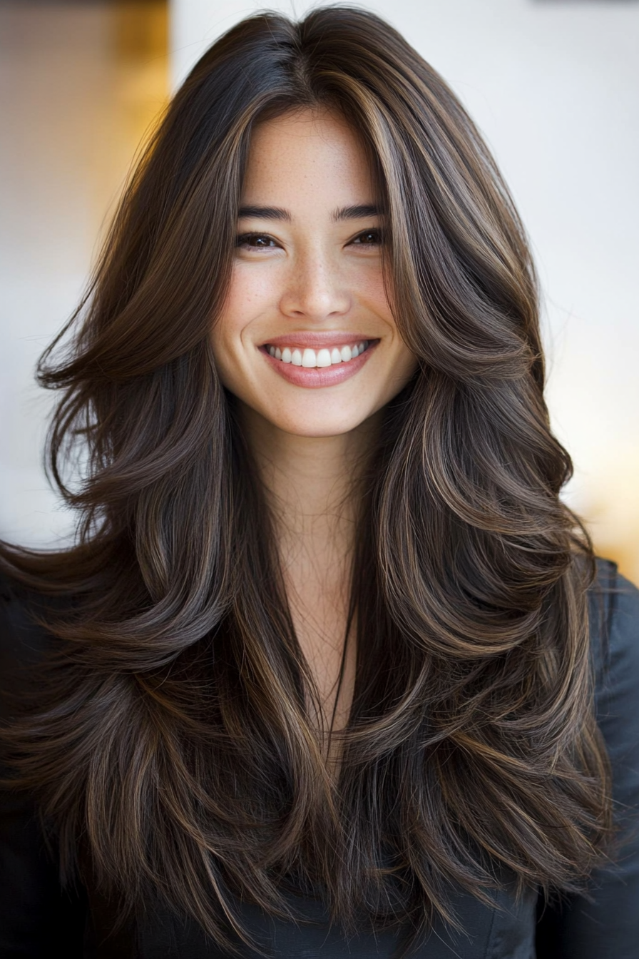 18. Long Layered Shag with Dark Mocha Brown (Medium Layered Haircuts) - Medium Layered Haircuts