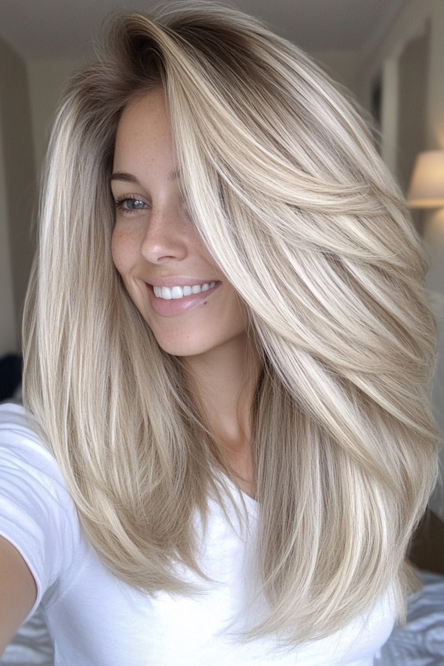 23. Rounded Layers with Ash Blonde (Medium Layered Haircuts) - Medium Layered Haircuts