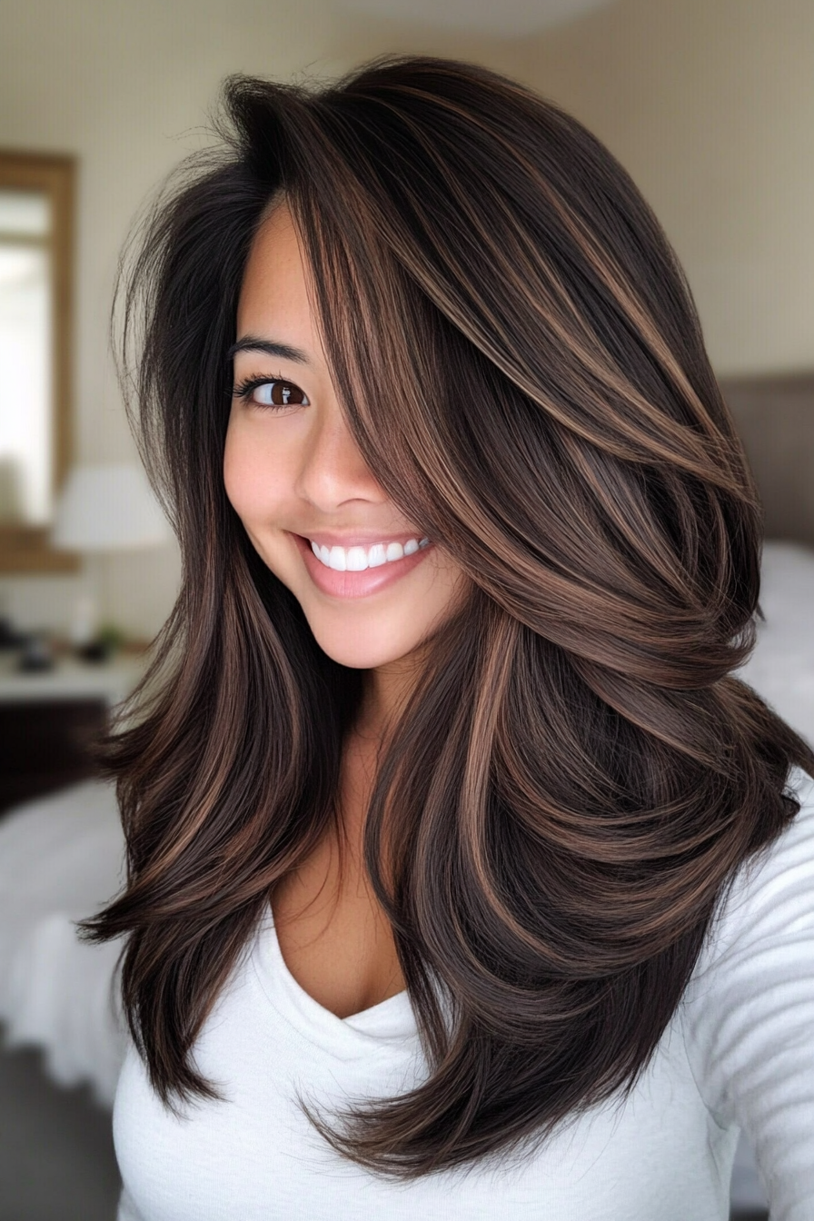 24. Voluminous Layers with Dark Honey Brown (Medium Layered Haircuts) - Medium Layered Haircuts