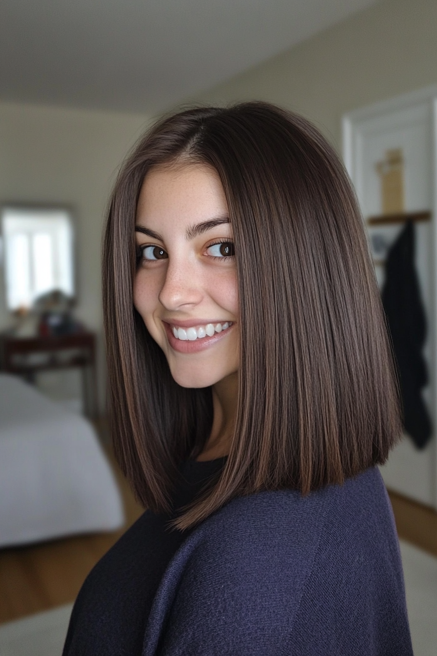 26. Straight Layered Cut with Espresso Brown (Medium Layered Haircuts) - Medium Layered Haircuts