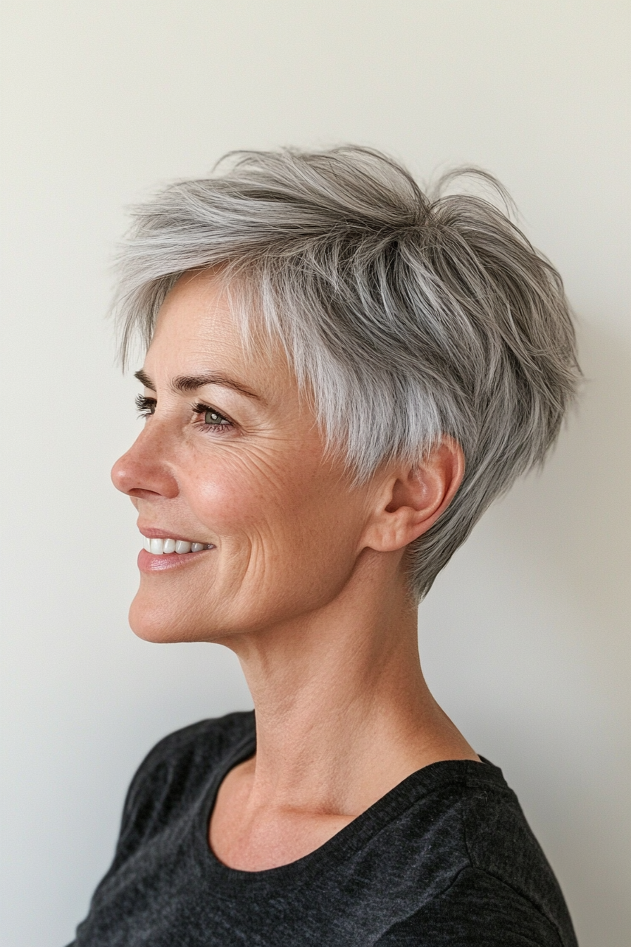 18. Feathered Crop in Natural Gray (Short Feathered Haircuts For Older Woman) - Short Feathered Haircuts For Older Woman