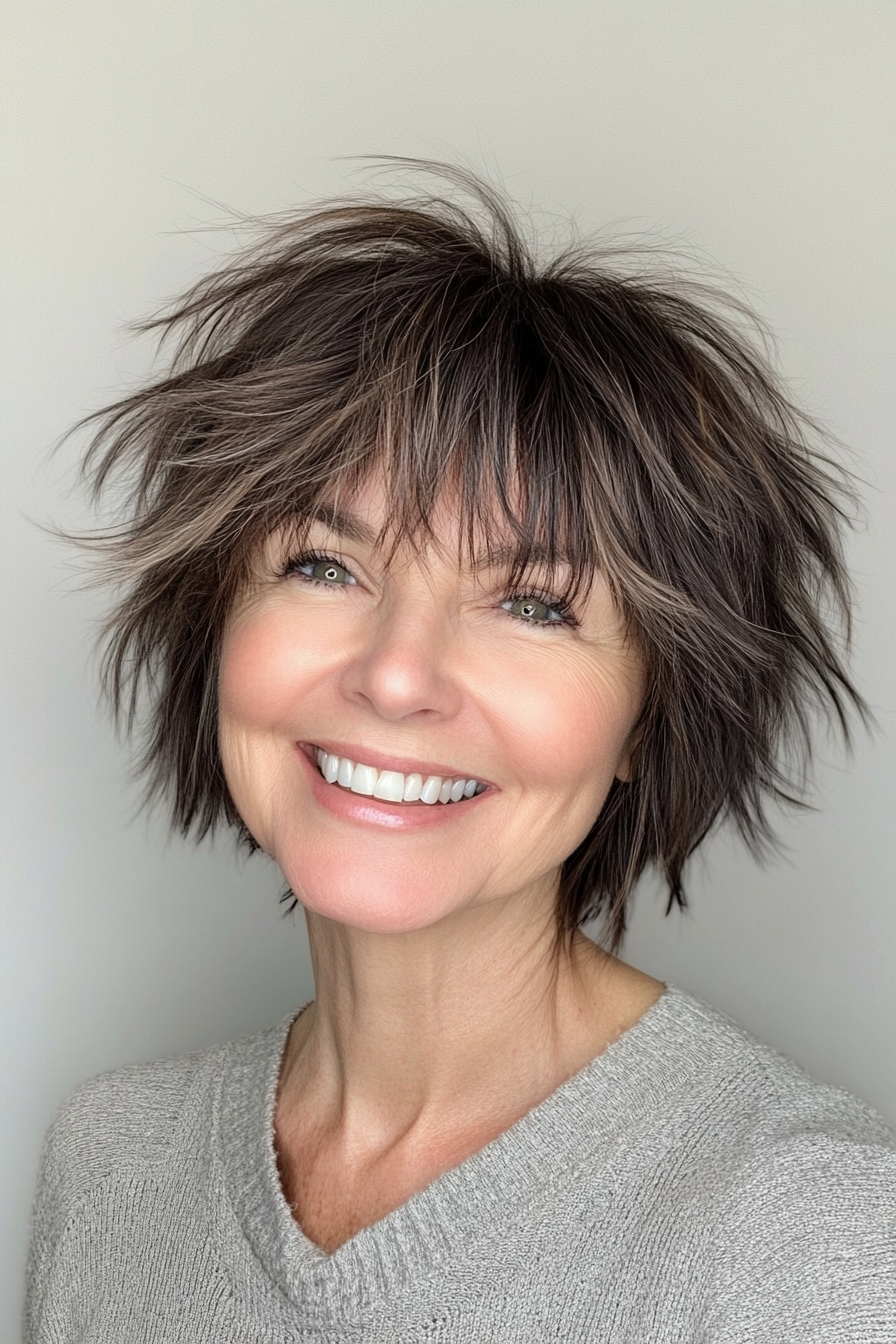 21. Short Shaggy Bob in Dark Espresso (Short Feathered Haircuts For Older Woman) - Short Feathered Haircuts For Older Woman