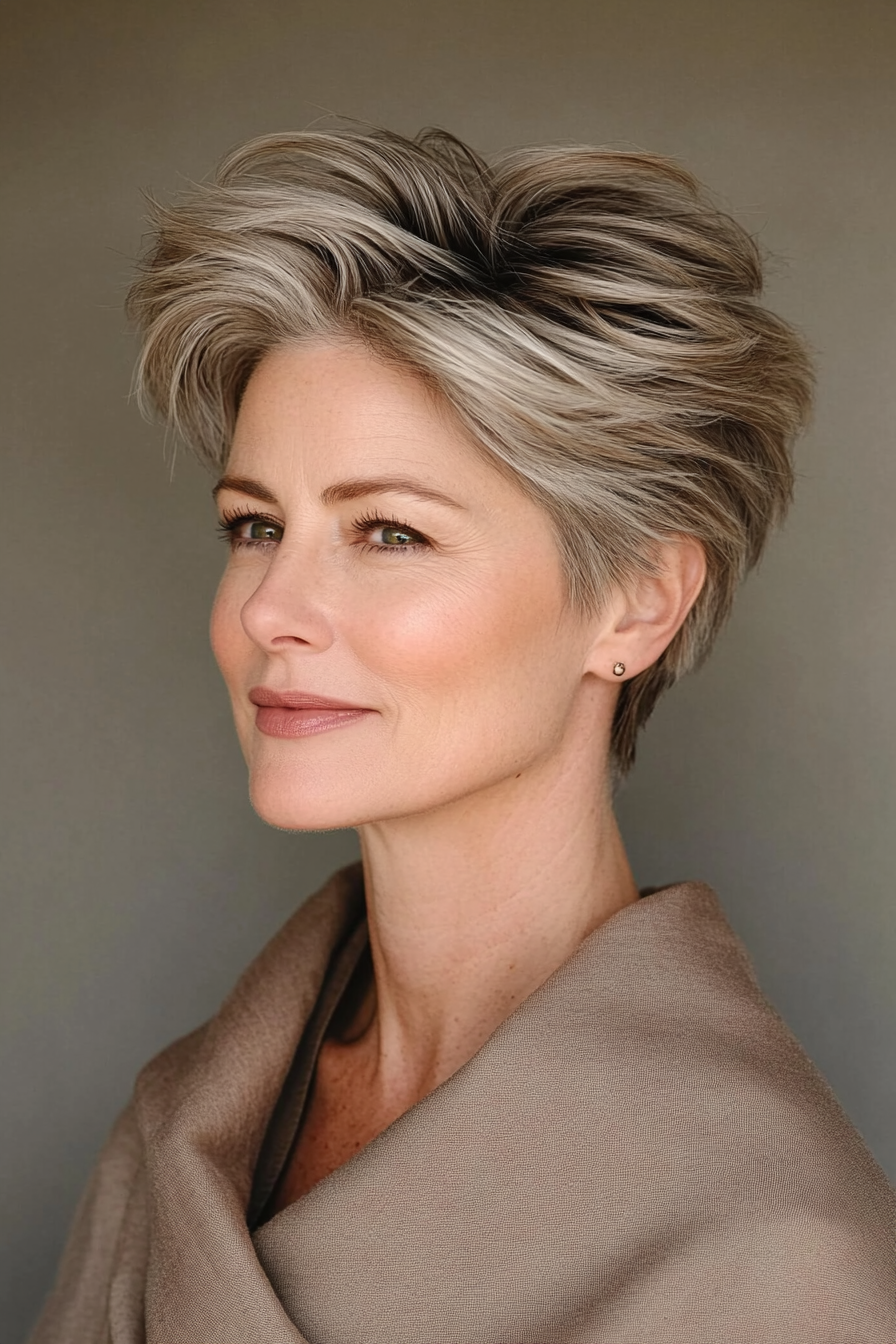22. Feathered Crop with Light Brown Undertones (Short Feathered Haircuts For Older Woman) - Short Feathered Haircuts For Older Woman
