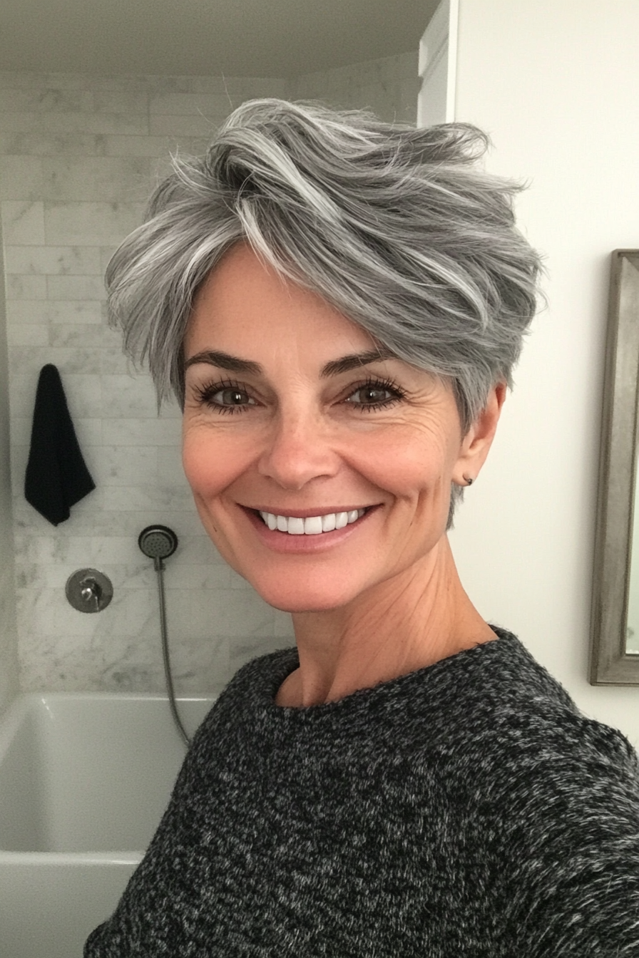 25. Short Textured Cut in Cool Slate Gray (Short Feathered Haircuts For Older Woman) - Short Feathered Haircuts For Older Woman