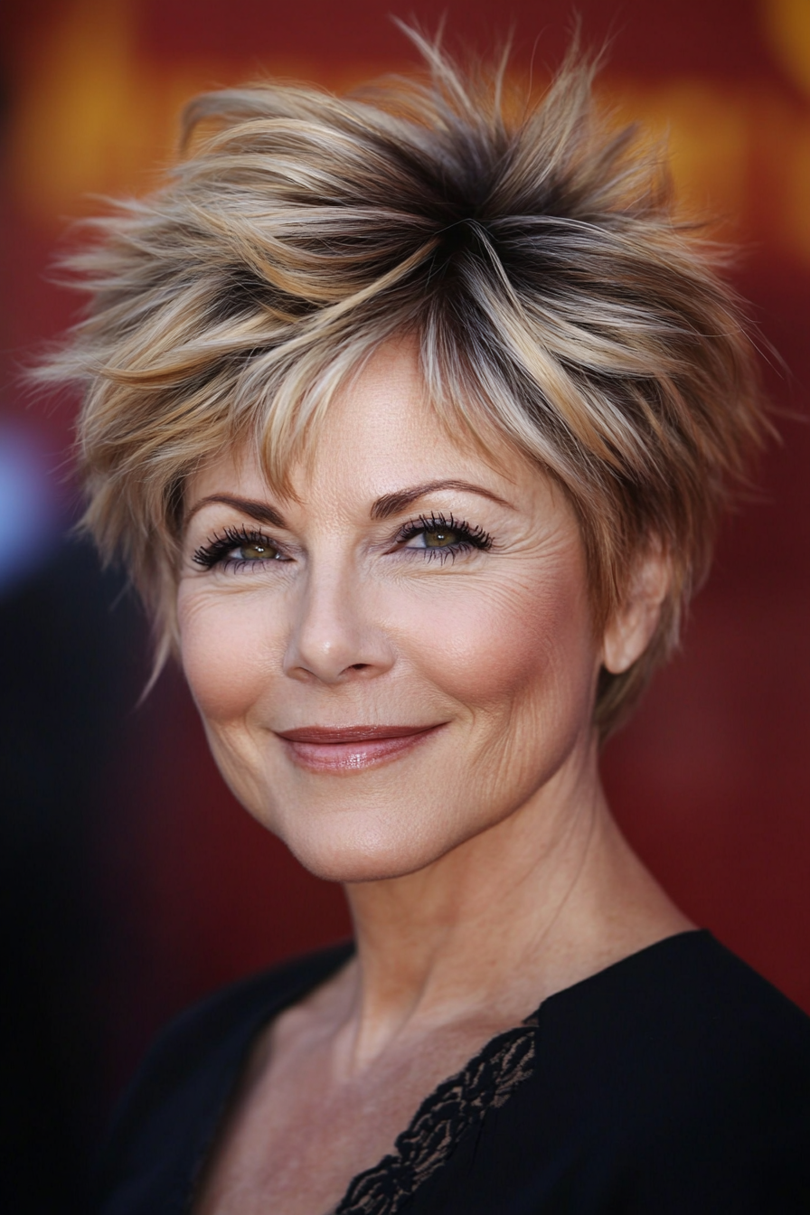 26. Feathered Pixie with Golden Honey Tones (Short Feathered Haircuts For Older Woman) - Short Feathered Haircuts For Older Woman