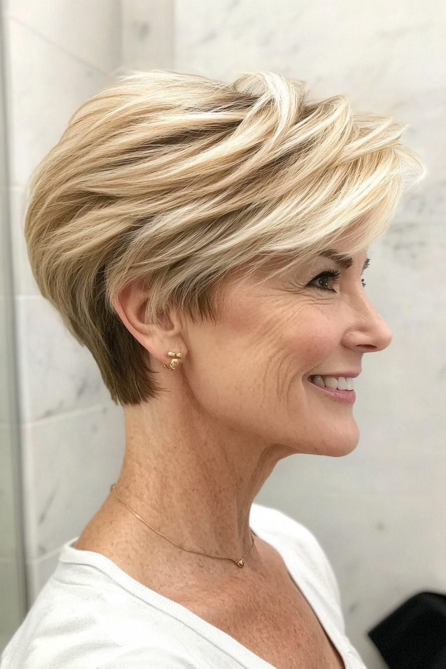 4. Tapered Crop with Honey Blonde Accents (Short Feathered Haircuts For Older Woman) - Short Feathered Haircuts For Older Woman