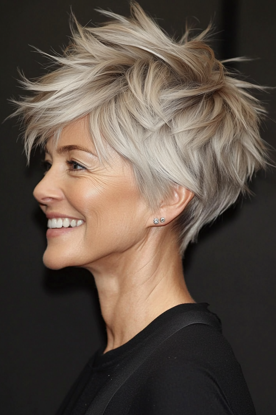 6. Textured Pixie with Sandy Blonde Tones (Short Feathered Haircuts For Older Woman) - Short Feathered Haircuts For Older Woman