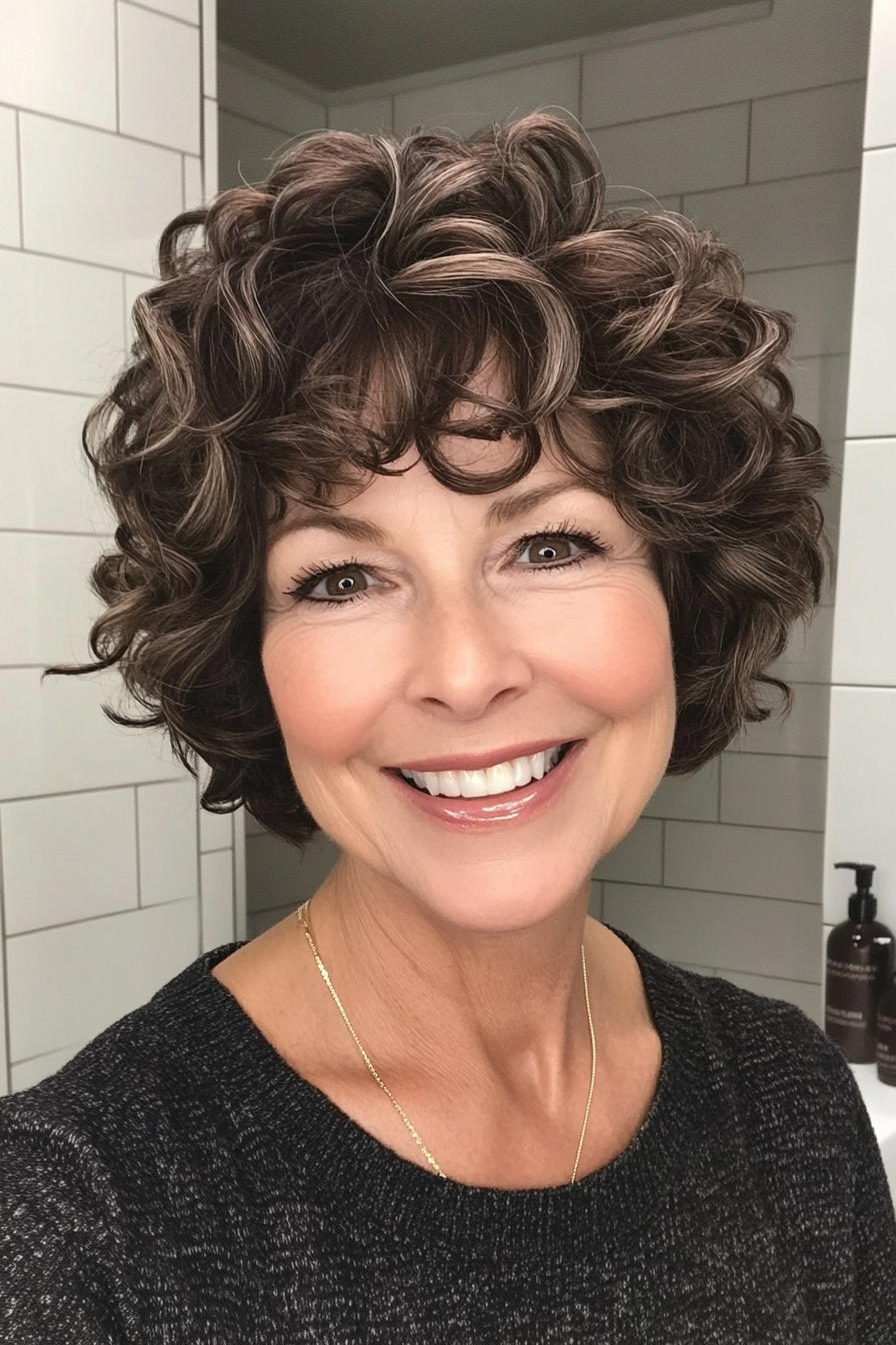 9. Curly Feathered Crop in Dark Chocolate (Short Feathered Haircuts For Older Woman) - Short Feathered Haircuts For Older Woman
