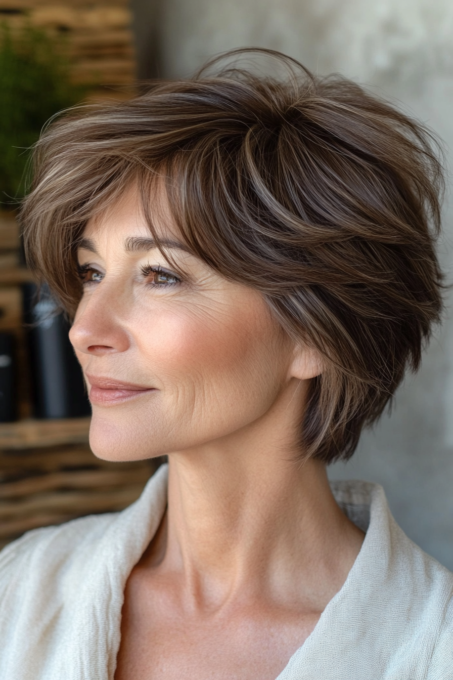 15. Short Shag with Honey Brown Tones (Short Feathered Haircuts For Older Woman) - Short Feathered Haircuts For Older Woman
